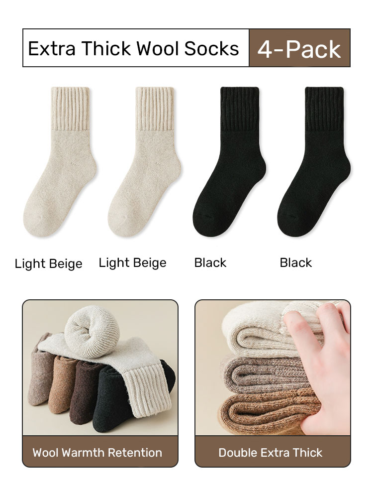 [4 Pairs]Extra Thick Wool Thermal Socks Set of Five[Off-White 2+Black 2]