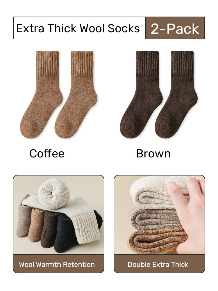 [2 Pairs]Extra Thick Wool Thermal Socks Set of Three[Coffee+Brown]
