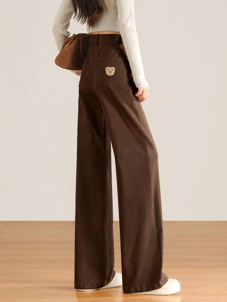 Brown Wide-Leg Jeans for Women, Autumn 2025 New Style, Petite High-Waisted Loose Fit, Slim Straight-Leg Pants