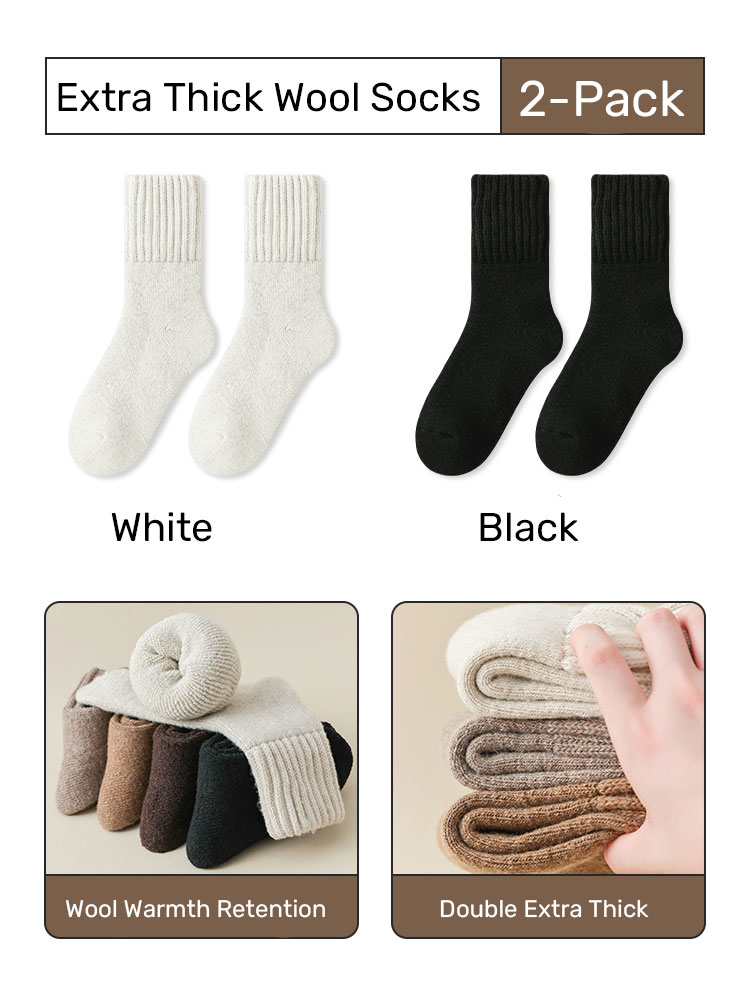 [2 Pairs]Extra Thick Wool Thermal Socks Set of Four[White+Black]