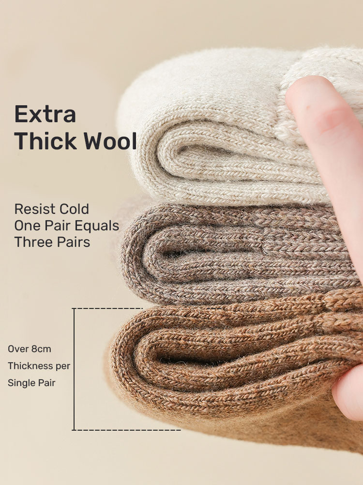 Warm Wool Socks for Women, Fleece-Lined and Thickened for Autumn and Winter, Extra Thick for Cold Weather in Northeast, Plush Home Socks for Winter, Ultra-Thick Mid-Calf Length