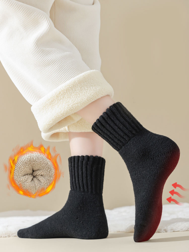 Warm Wool Socks for Women, Fleece-Lined and Thickened for Autumn and Winter, Extra Thick for Cold Weather in Northeast, Plush Home Socks for Winter, Ultra-Thick Mid-Calf Length