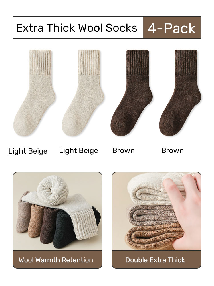 [4 Pairs]Extra Thick Wool Thermal Socks Set of Four[Off-White 2+Brown 2]