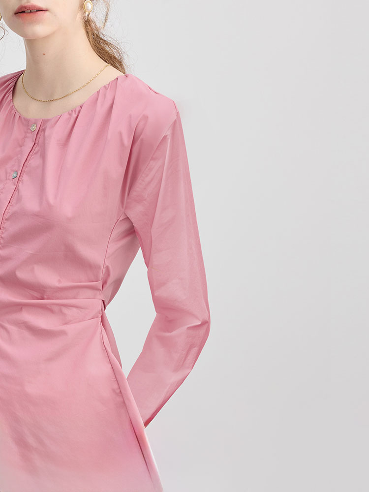 French Back Shoelace Waist Round Neck Long sleeves Shirt Women's Early Autumn New arrival silm ruched Strap Shirt Tops