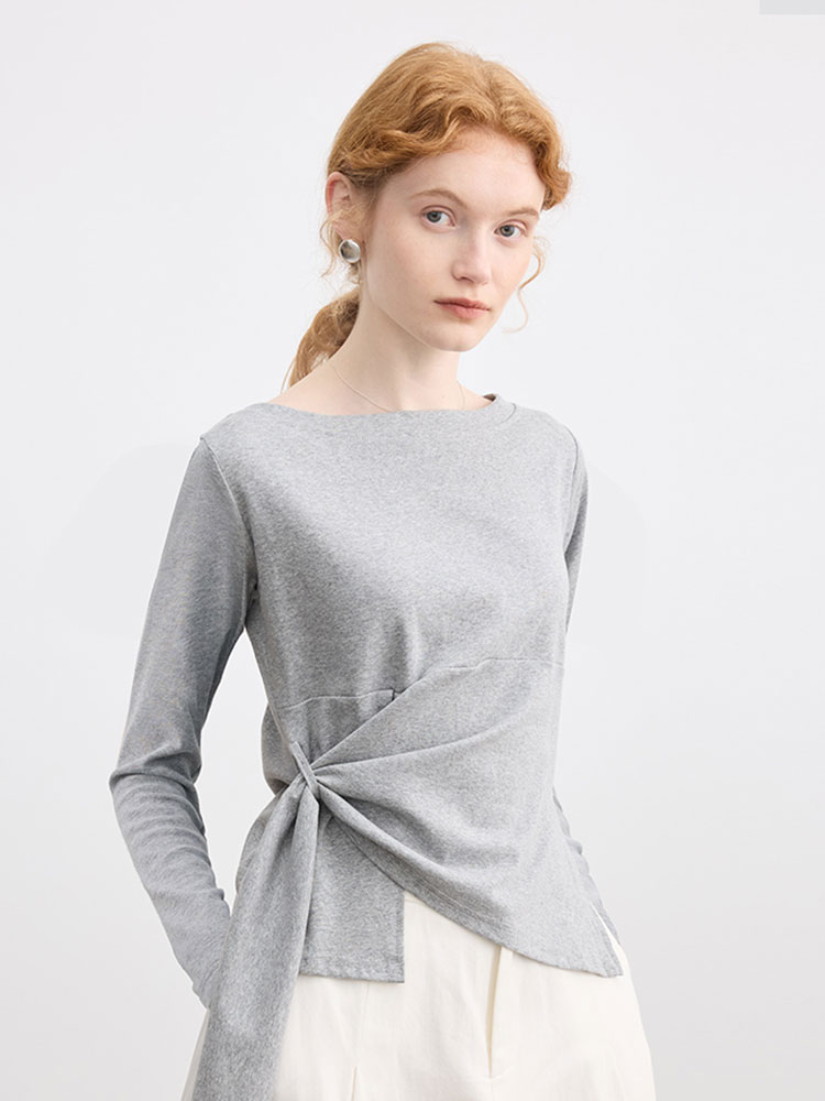 Black One-Shoulder Long-Sleeved T-Shirt for Women in Early Autumn with Asymmetrical Slit Design, Slim-Fitting Waist-Cinching Bottoming Shirt Top