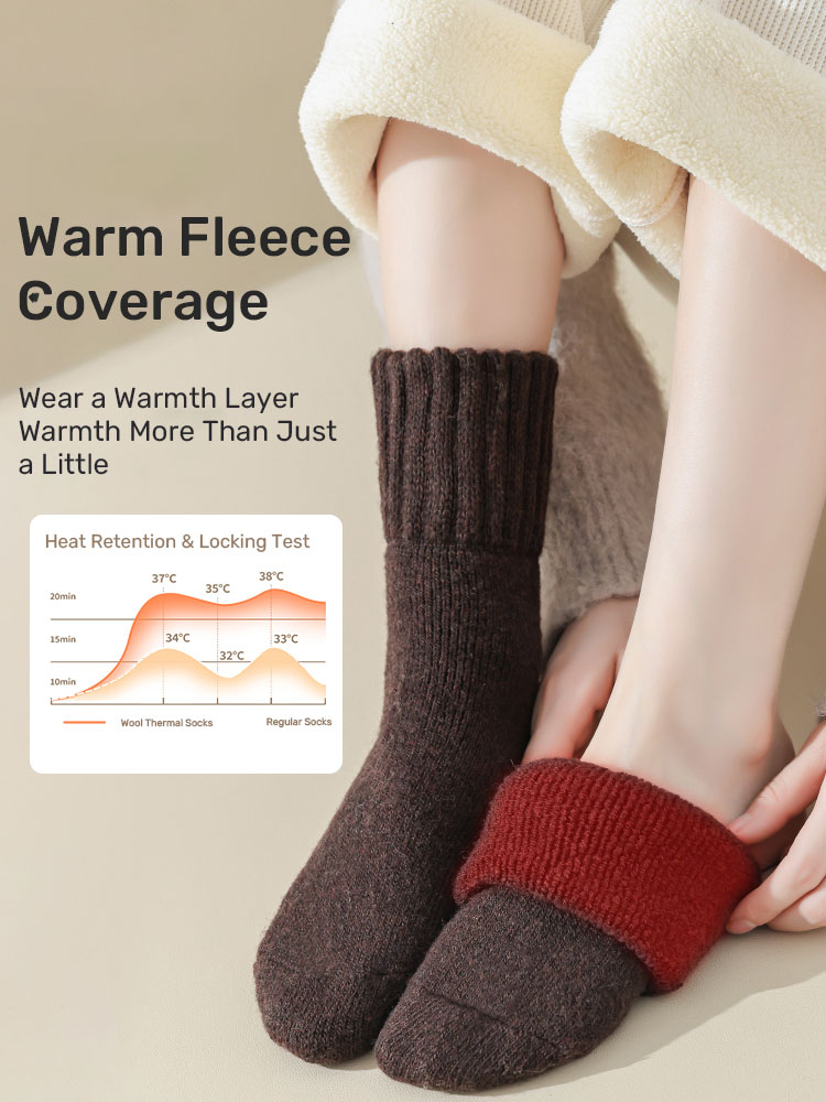 Warm Wool Socks for Women, Fleece-Lined and Thickened for Autumn and Winter, Extra Thick for Cold Weather in Northeast, Plush Home Socks for Winter, Ultra-Thick Mid-Calf Length