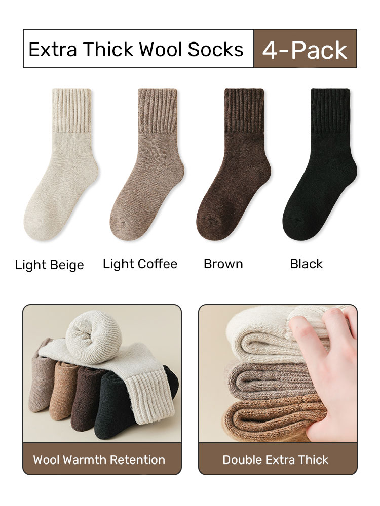 [4 Pairs]Extra Thick Wool Thermal Socks Set of Two[Off-White + Light Brown + Brown + Black]