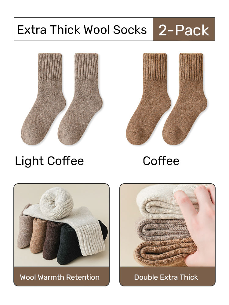 [2 Pairs]Extra Thick Wool Thermal Socks Set of Two[Light Coffee + Coffee]