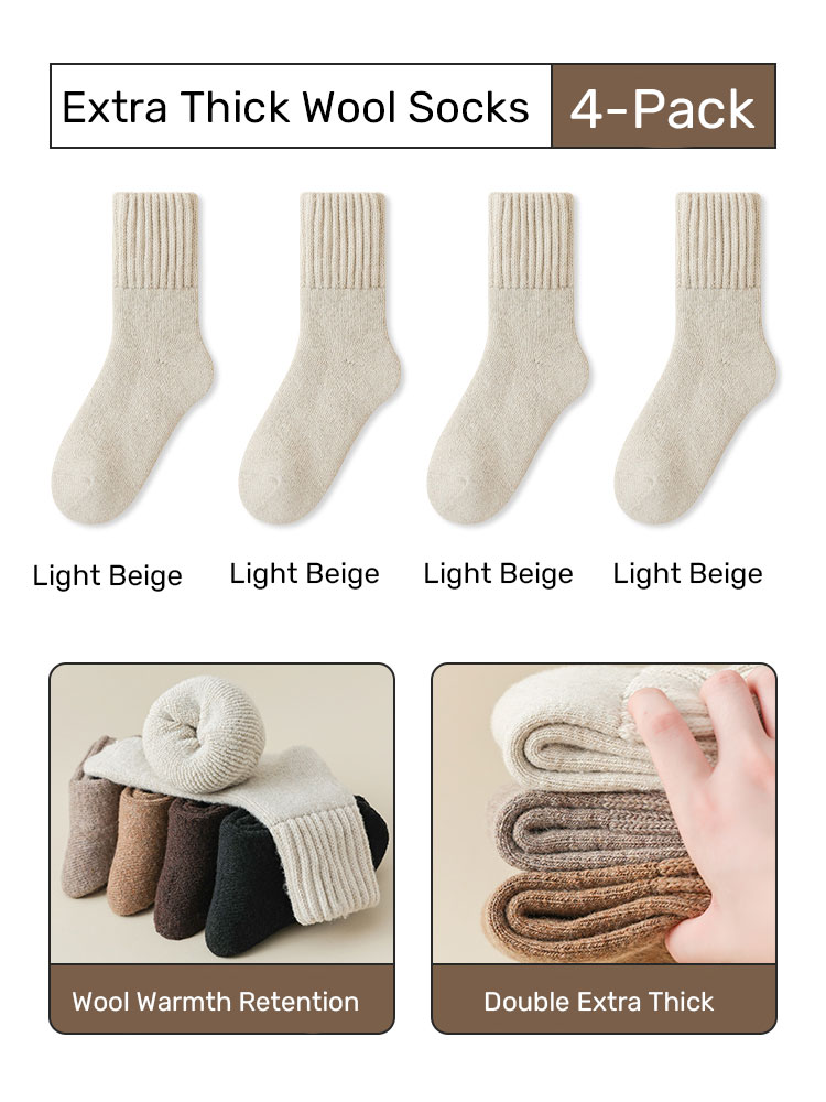 [4 Pairs]Extra Thick Wool Thermal Socks Set of Six[Off-White 4]