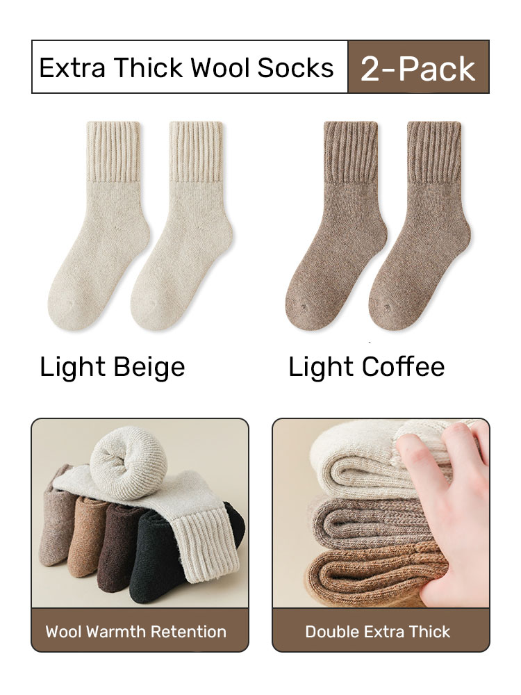 [2 Pairs]Extra Thick Wool Thermal Socks Set[Off-White + Light Coffee]
