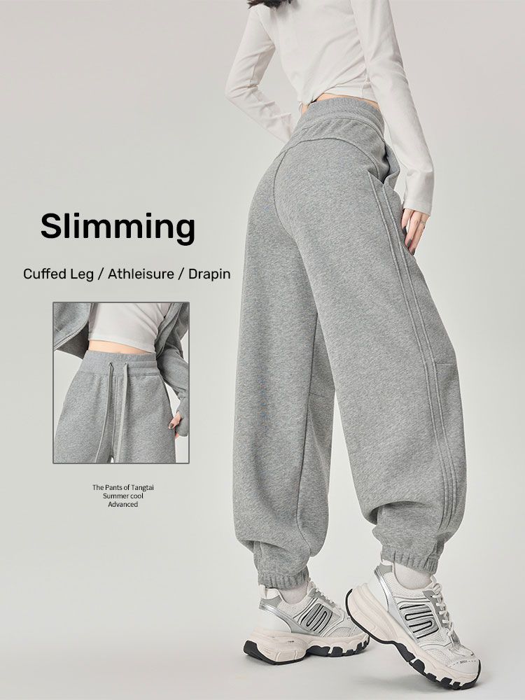 American Grey Jogger Pants Sports Pants Women's Autumn 2025 New arrival high waist Slim Looking Loose Straight-leg Casual Lantern Sweatpants