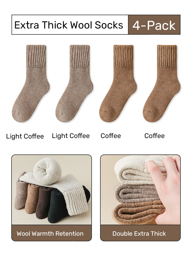 [4 Pairs]Extra Thick Wool Thermal Socks Set of Three[Light Coffee 2+Coffee 2]