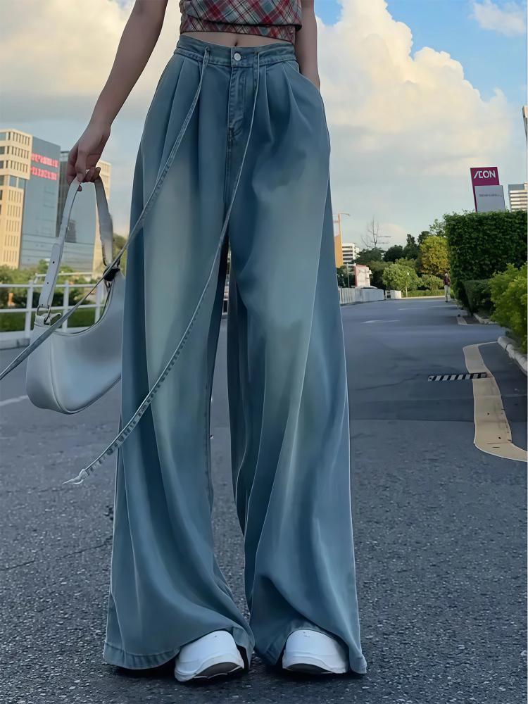 Tencel Jeans for Women, Summer Thin Style, 2025 New High-Waisted Plus Size, Drapey Drawstring Soft Ice Silk Wide-Leg Pants